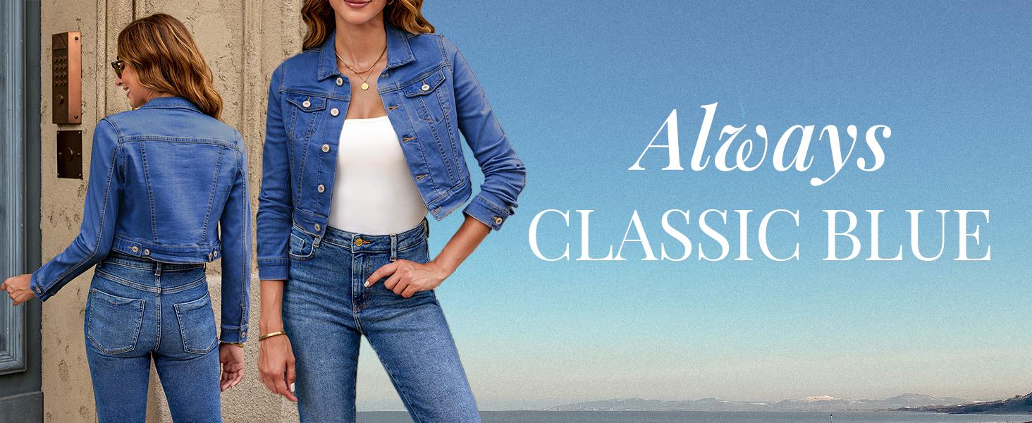 Luvamia Cropped Jean Jackets for Women Fashion Short Denim Shacket Jacket Lightweight Fitted Stretchy with Pockets Casual Long Sleeve Outerwear