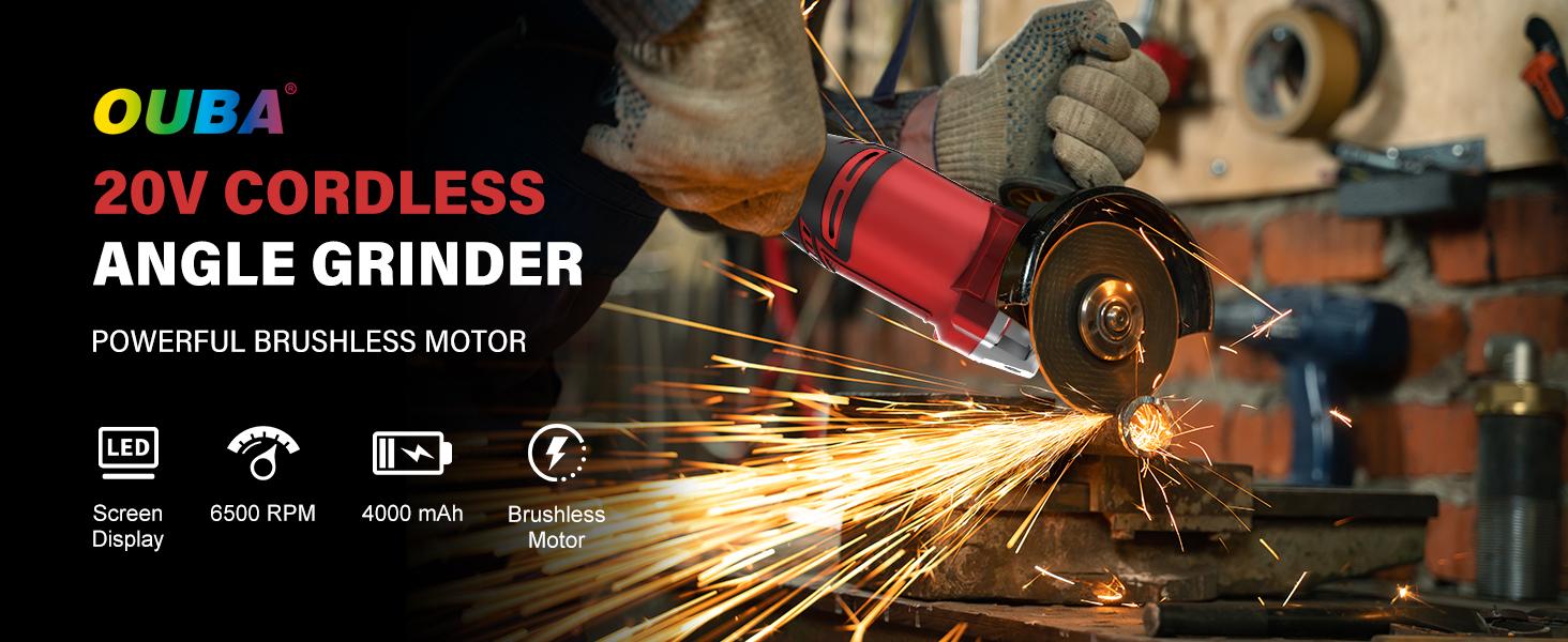 FathersDayGift OUBA 20V Cordless Angle Grinder – Compatible with Dewalt Battery, 4.0Ah, 6-Speed, LED Display, 4-1/2" Wheel, Grinder Stand, Red FathersDayGift OUBA 20V Cordless Angle Grinder – Compatible with Dewalt Battery, 4.0Ah, 6-Speed, LED Display, 4-1/2" Wheel, Grinder Stand, Red