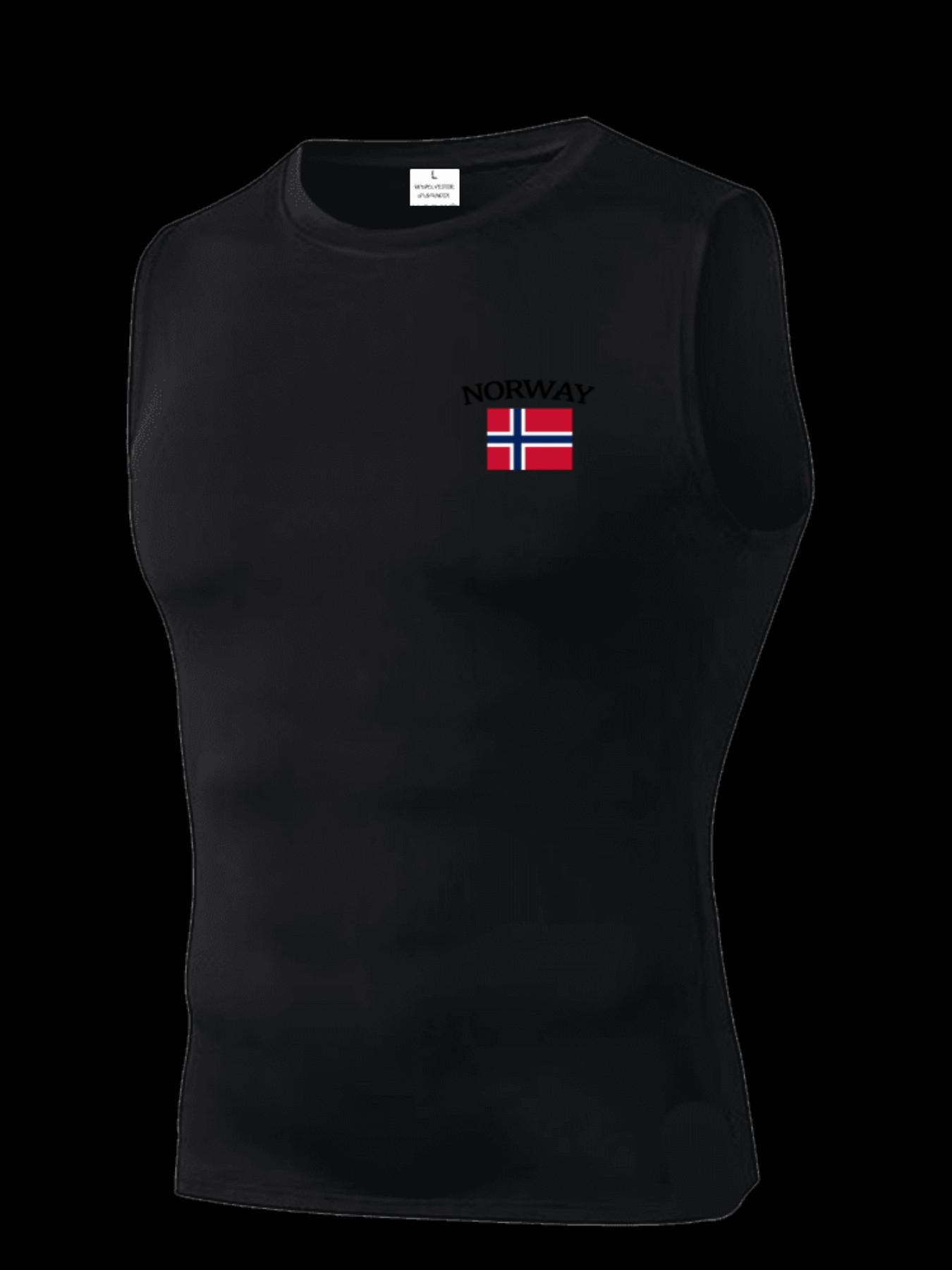 Men's Short Sleeve Sporty Tee, Quick-Dry Breathable Fabric, Norway Pattern, Slim Fit, Ideal for Gym, Running, Boxing, Outdoor Activities