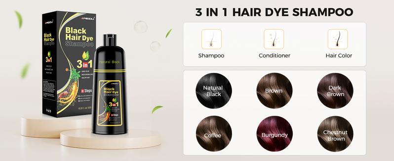 MEIDU 3 in 1 Hair Dye Shampoo-Herbal Ingredients Can cover gray hairs,Contains Ginseng Extract,Natural Haircoloring, black hairdye