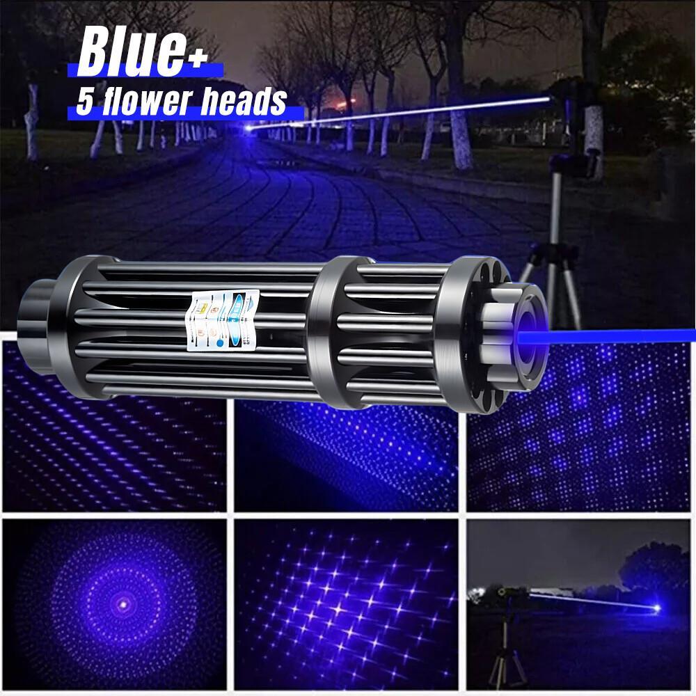 【Back To School Gift】Portable Rechargeable Blue Laser Pointer Pen, Unisex Metal Handheld Outdoor Light with 5 Pattern Heads, Battery Charger for Teachers, Tools and Gadgets Cool Gadgets