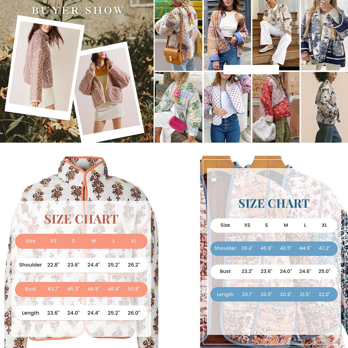 Ommig Women's Cropped Floral Quilted Jacket Cardigan Printed Lightweight Open Front Padded Puffer Coat