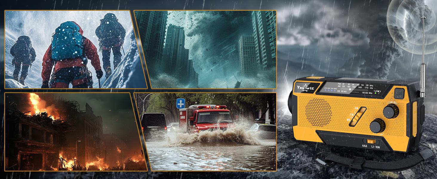 2000mAh Solar Hand Crank Weather Emergency radio Radio, AM/FM/NOAA, Flashlight & SOS Alarm for Hurricane Preparedness & Outdoor Emergencies winter storm