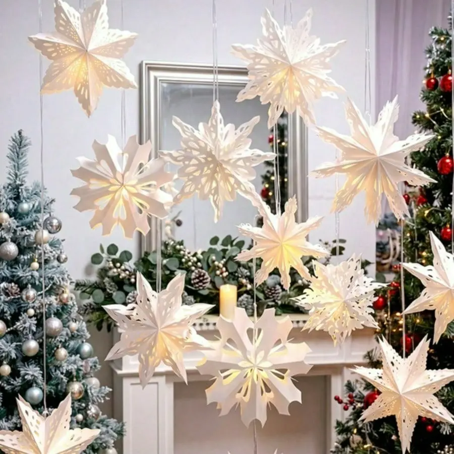 Star Paper Lanterns, Elegant Cut Design, Warm Glow, No Power Needed, Perfect for Home, Bedroom, Wedding, Christmas Decor, Includes Candle