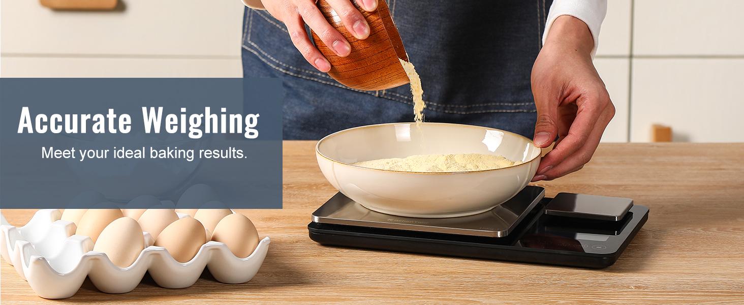 KitchenTour Dual Platform Food, 0.001oz/33lb Scales Weight Grams and Ounces for Home Cooking Baking Meal Prep Sourdough Bread, Stainless
