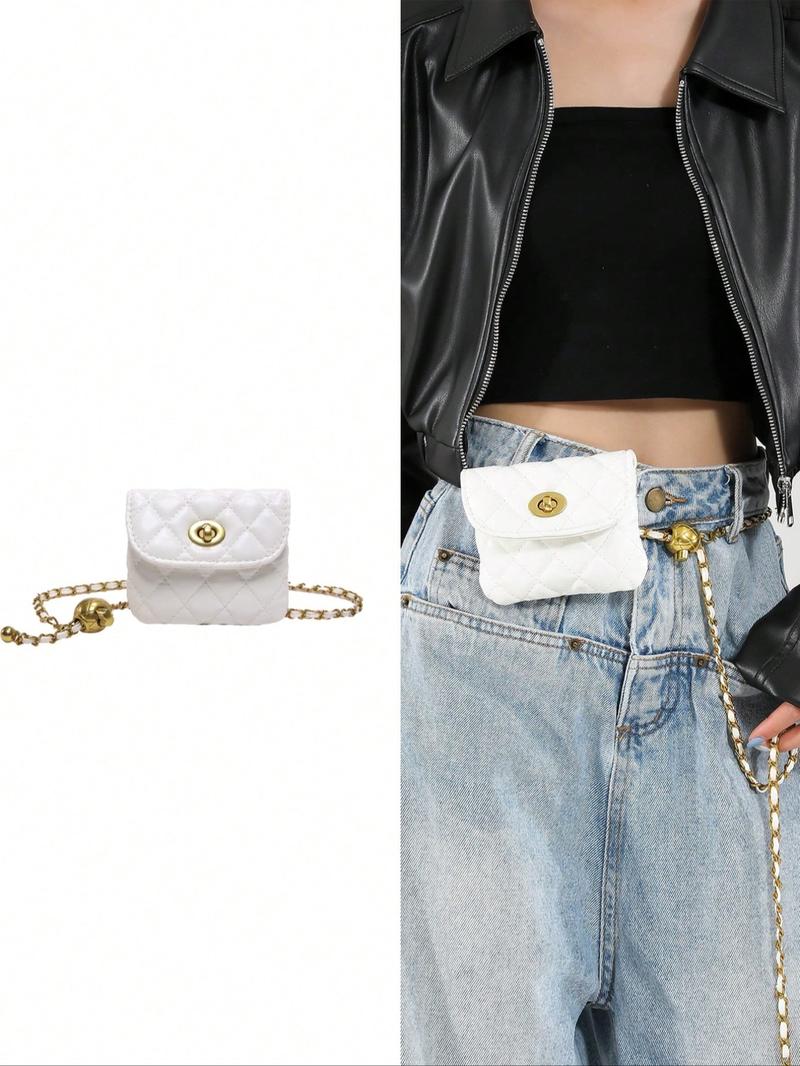 Women's Elegant  Quilted Design Chain Belt Bag,  Style Fashionable Pu Leather Fanny Pack for Daily Used, Casual Trendy Versatile High-quality Daily Commuting Bag