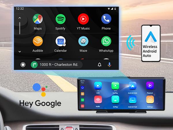 Screen 10.26" INCH Portable Car Player Carplay Android Auto Bluetooth IPS  Touch Screen Dash Cam AirPlay Android Cast  Backup Camera  Loop Recording Bluetooth  FM AUX