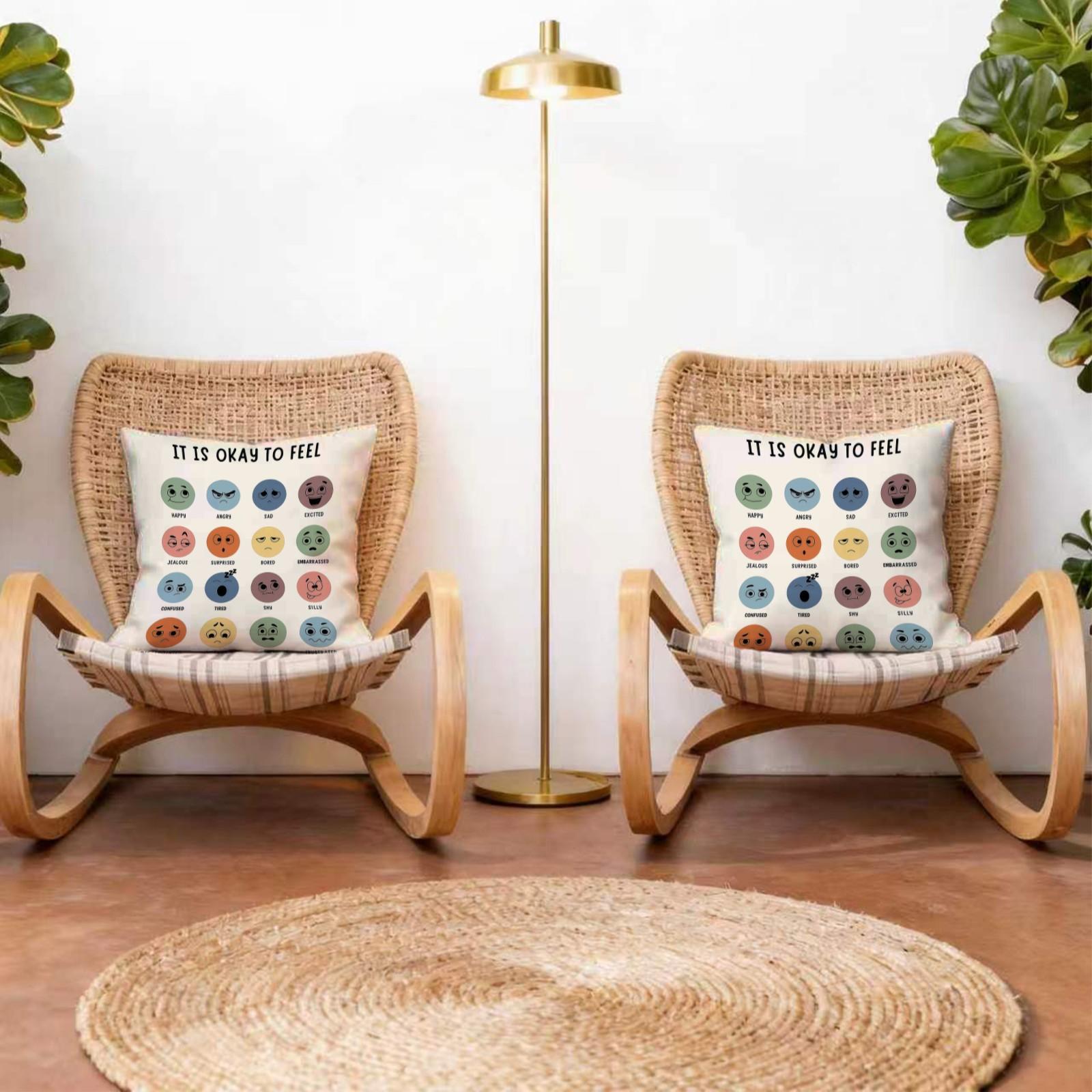 18 Inch It Is Okay to Feel Emotion Pillow Cover, Mental Health Awareness Emoji Throw Pillowcase, Dual Color Soft Cushion Cover for Sofa Couch Bedroom, Ideal Gift for Anxiety Relief & Self Care