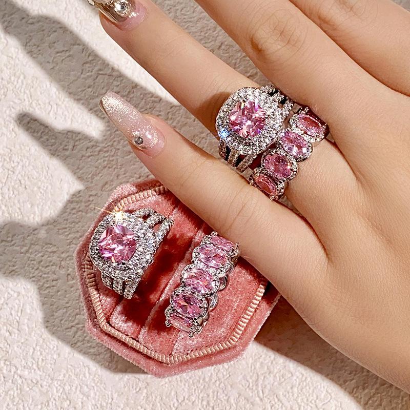 Luxury Emerald Ring Set | Square Geometric Oval Full Eternity Band | High-End Fashion Jewelry