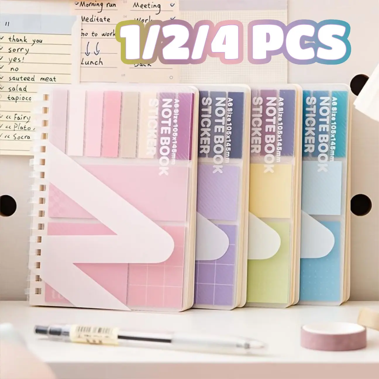 Notebook Set, 1 Count Convenience Notes Including 60 Sheets Sticky Notes, Adhesive Stickers, Index Tabs & Notebook, School Office Supplies, Removable Dividers Tabs, Sticker Packs, Stationery Items