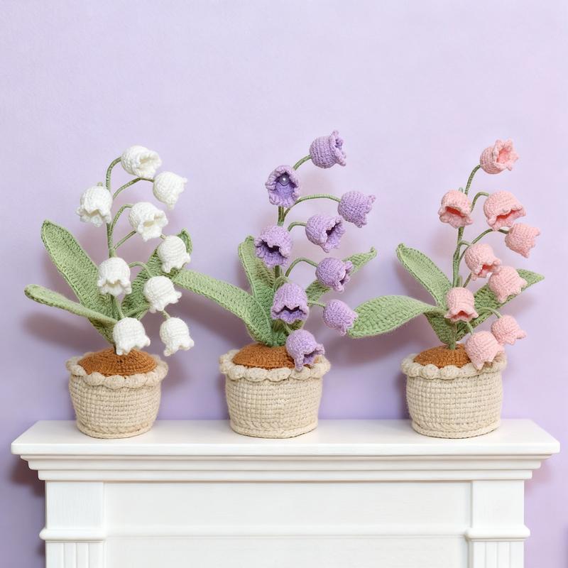 Cute Handmade Knitted Crochet Lily of the Valley Potted Décor, 1-Count Desktop and Home Decoration for Living Room and Bedroom, Perfect Holiday and Birthday Surprise Gift