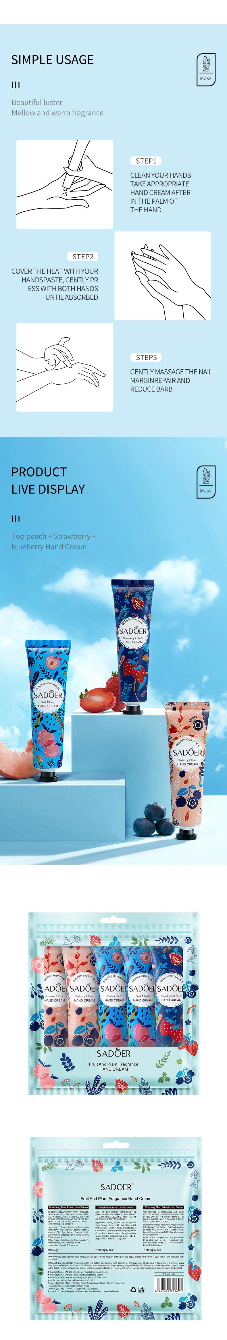 SADOER Anti-Crack Mini Hand Cream Hand Skin Care for Dry Cracked Hands Set, 5 Pieces Included