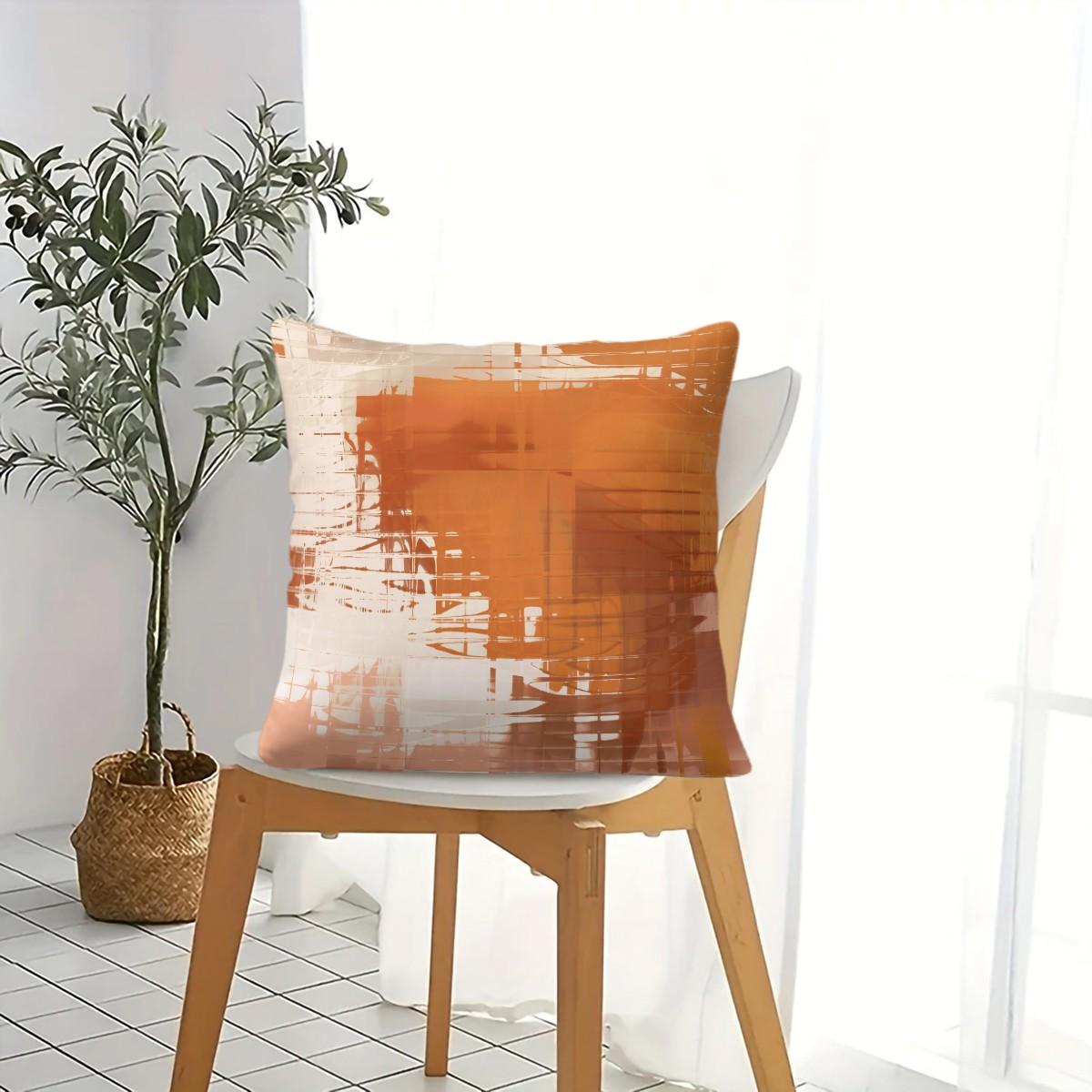Orange Abstract Brush Stroke Throw Pillow, Modern Art Cushion, Boho Aesthetic Accent Pillow (Includes Pillow Core), Decorative Pillow for Bedroom, Sofa & Dorm