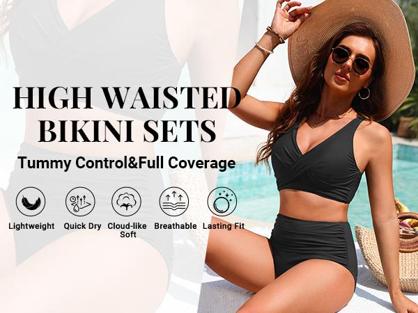 Yonique High Waisted Two Piece Swimsuit-Womens Bikini Set Tummy Control Bathing Suit Modest Full Coverage Bikini