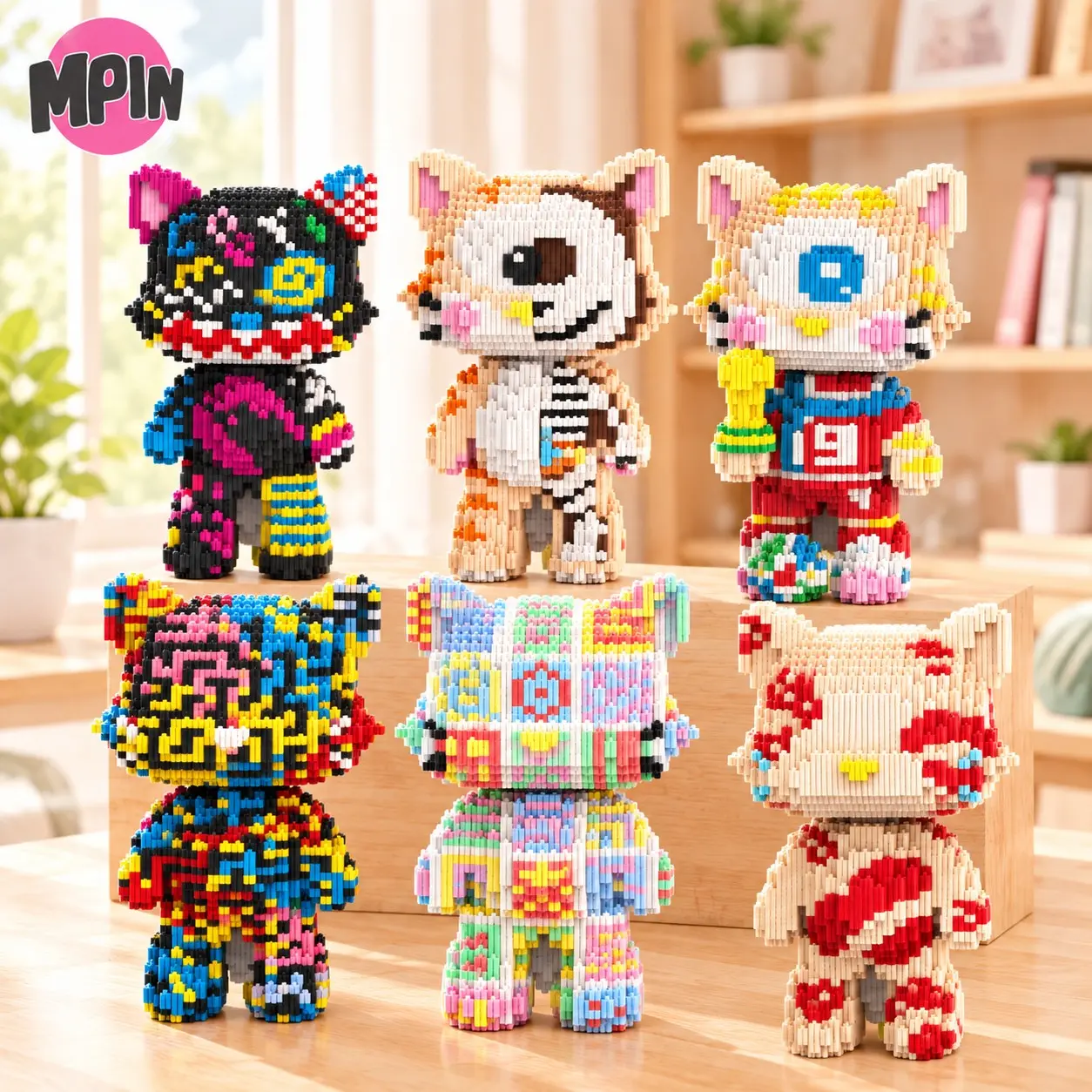 Bear Building Block Teddy Bear 25cm High Cat Construction Kit, Creative Building Blocks, Creative DIY Assembly Plaything, Unisex Gift Recommendation, Home Decor