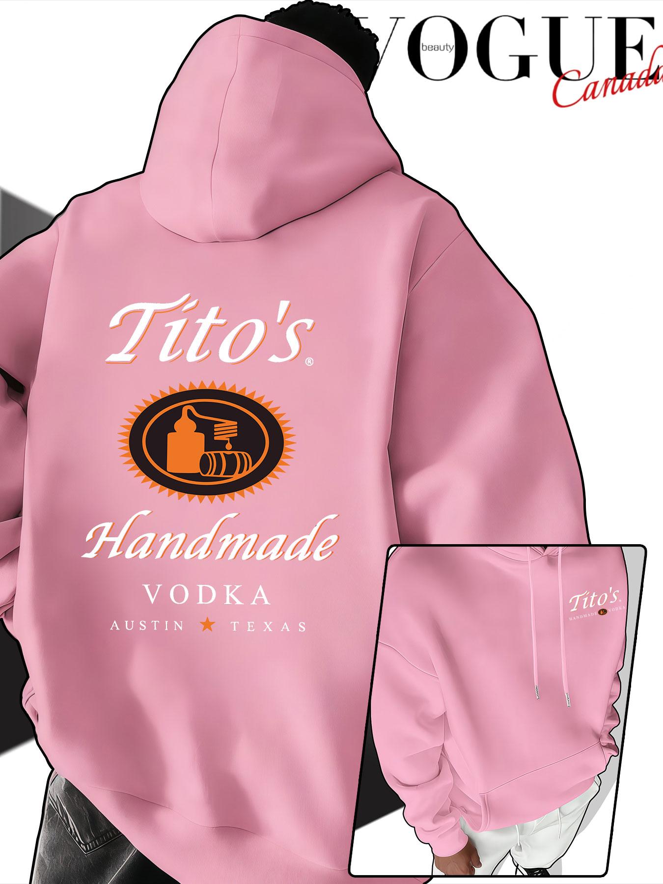 Men's Hooded Sweatshirt Fall & Winter, Tito's Handmade Vodka Print, American Vintage Loose Fit, Couples' Drop Shoulder Pullover