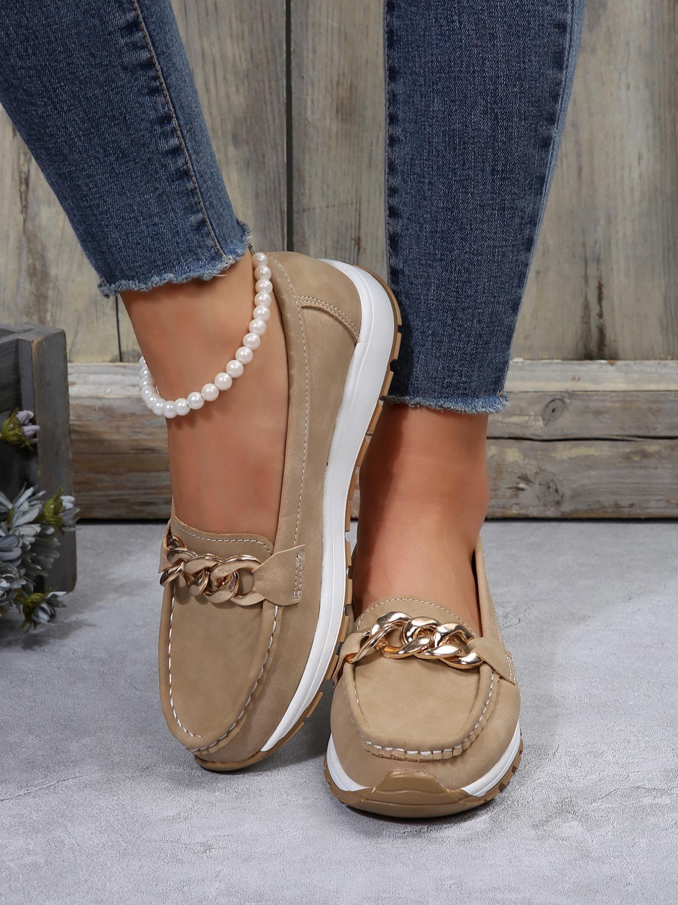 Women's Fashionable Chain Decorated Slip on Loafers, Casual Comfortable Soft Sole Shoes for Daily Wear, Trendy All-match Sneakers for Women & Girls