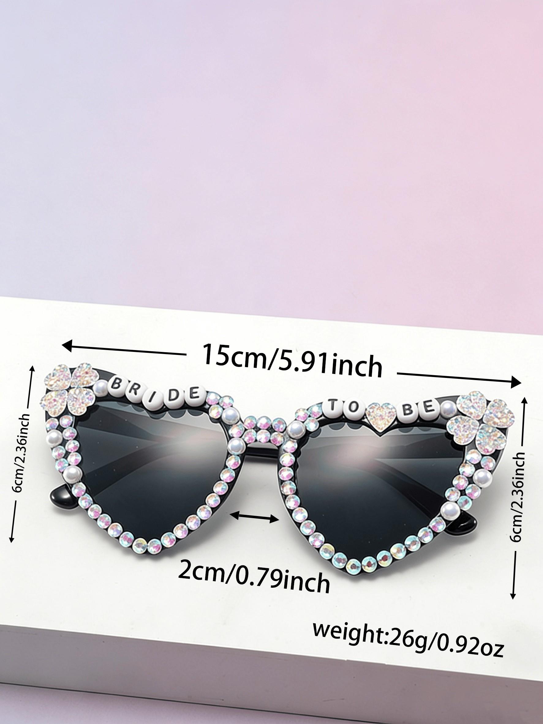 Bride-To-Be Full-Diamond Heart Sunglasses, Pearl Clover Decoration, Pre-Wedding Singles Party Photo Sun Glasses, Elegant Bridal Accessory