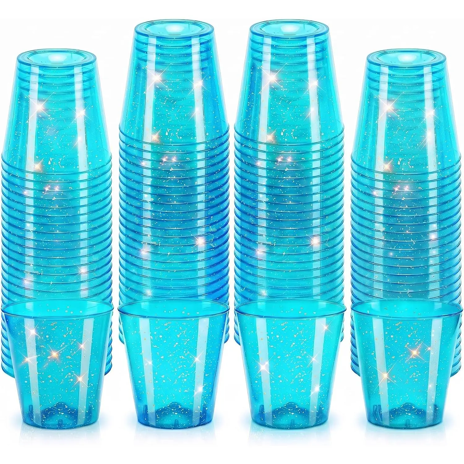 Durable 50-Pack 1oz Neon Blue Plastic Shot Cups - Disposable Mini Kitchenware for Party Use, Wedding, Jello Shots, Dessert Tasting