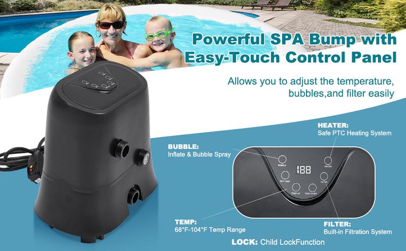 Lilypelle Large Bubble Massage Spa, Inflatable Hot Tub with130 Air Jets, PVC Cover, Pad and Pump, Durable Thick Materia, 4 Person Capacity, 73"x73"x25", Round