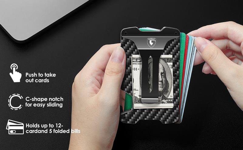 GSOIAX Minimalist Card Holder Slim Wallet for Men, Tactical RFID Blocking Mens wallets, Thin Carbon Fiber Scratch Resistant Rigid money clip, Aluminum Credit Card Wallet with Gift Box