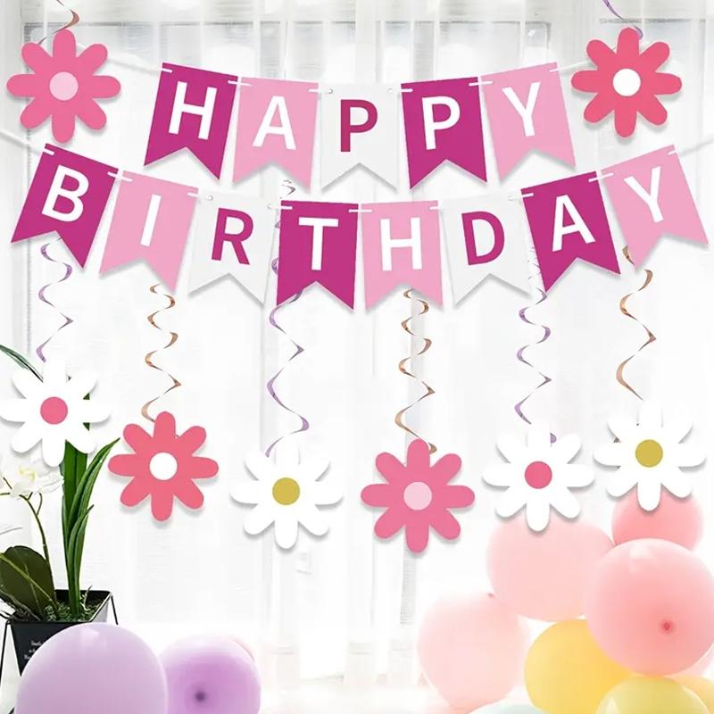 Daisy Birthday Banner Set, Bohemian Hippie Party Theme, Easy-To-Hang Indoor/outdoor Decor, Cute Daisy Flowers & Happy Birthday Letters