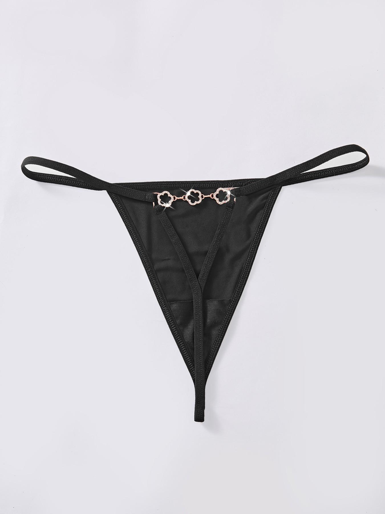 Women's Daily Thong Underwear, Sexy Panties with Rhinestones, Comfortable and Simple Design, Fashionable Ladies' Bottoms