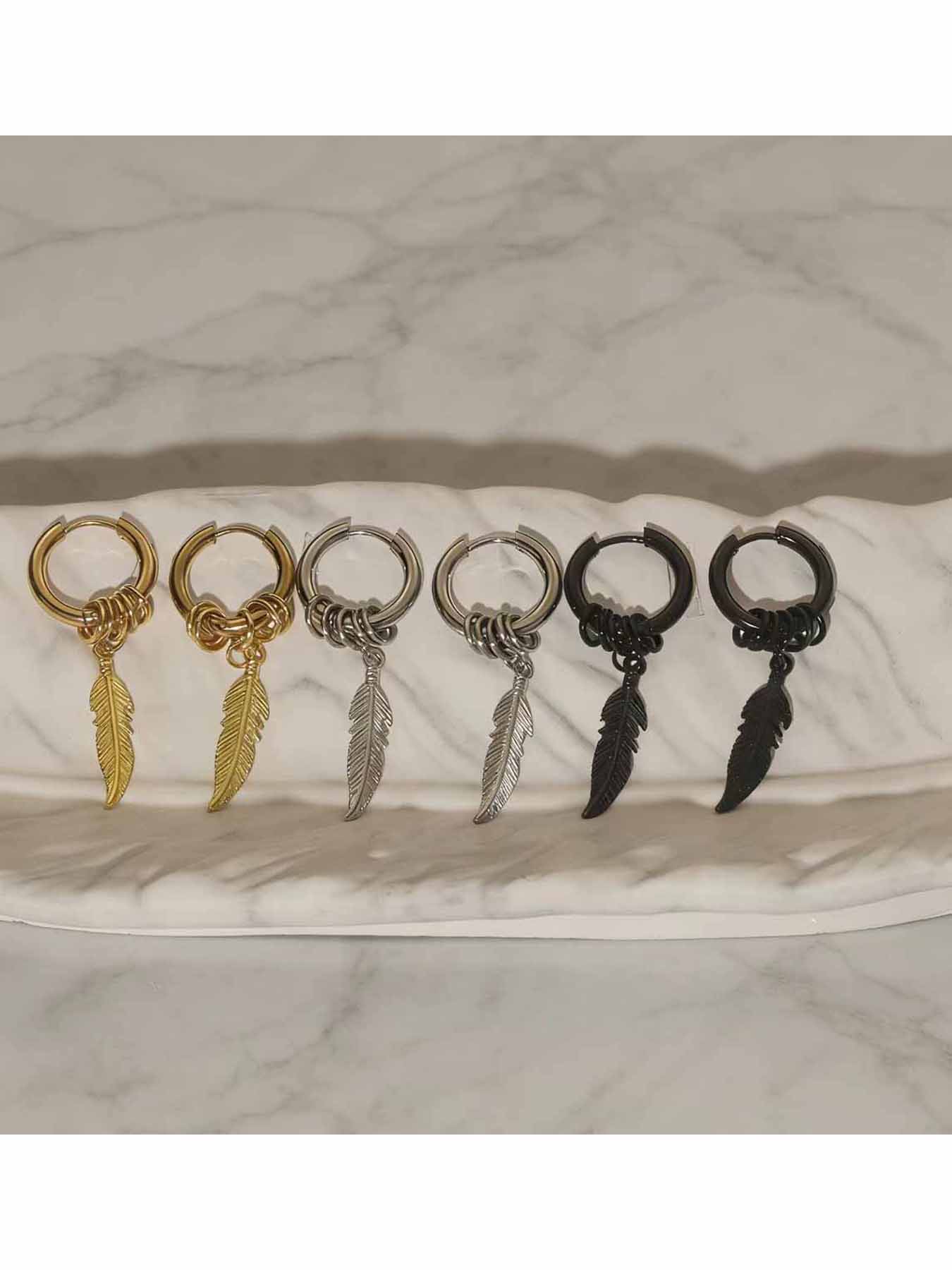 Feather Pendant Coil Earrings, Easy to Wear, Secure Fit, Suitable for Most Ear Shapes, Unisex Design, Durable and Comfortable