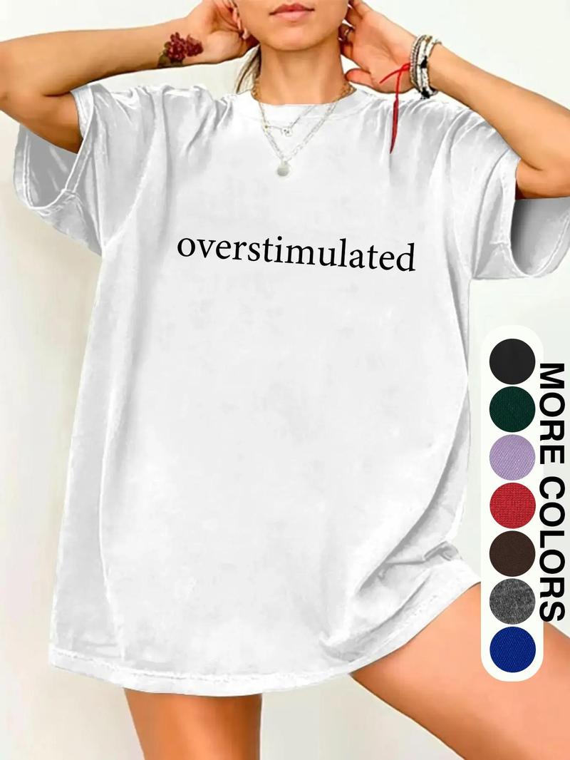 Women's "Overstimulated" Relatable Slogan Distressed Graphic T-Shirt (Multi-Color) - Washed Oversized Tee with Emotion-Focused Print - Trendy Casual Wear for Relatable Style Fans, Daily Hangouts & Relaxed Outfits - Perfect for Those Who Love Mood-Focused Women's "Overstimulated" Relatable Slogan Distressed Graphic T-Shirt (Multi-Color) - Washed Oversized Tee with Emotion-Focused Print - Trendy Casual Wear for Relatable Style Fans, Daily Hangouts & Relaxed Outfits - Perfect for Those Who Love Mood-Focused