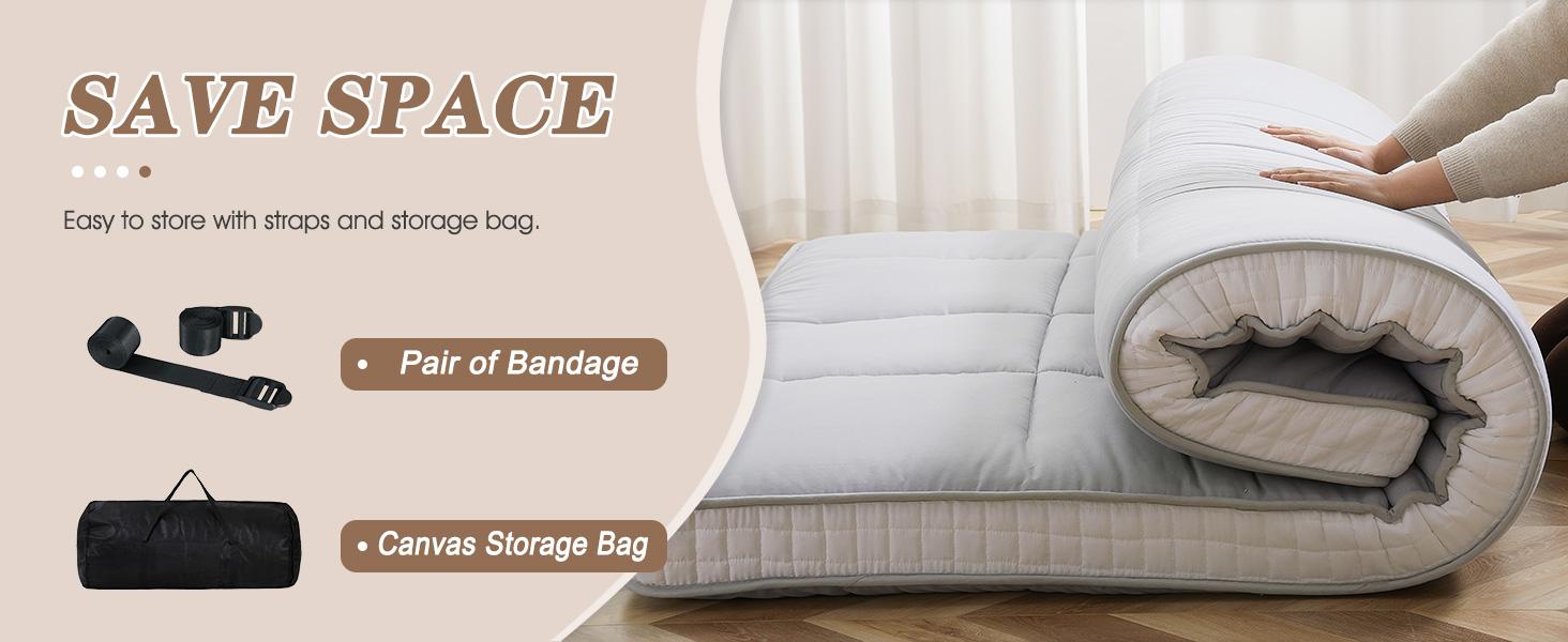 DoCred Japanese Floor Mattress Futon Mattress Foldable Floor Bed Mattress, Roll Up Mattress Tatami Mat, Thick Sleeping Pad Breathable Floor Lounger Guest Bed for Camping Couch Dormitory Full