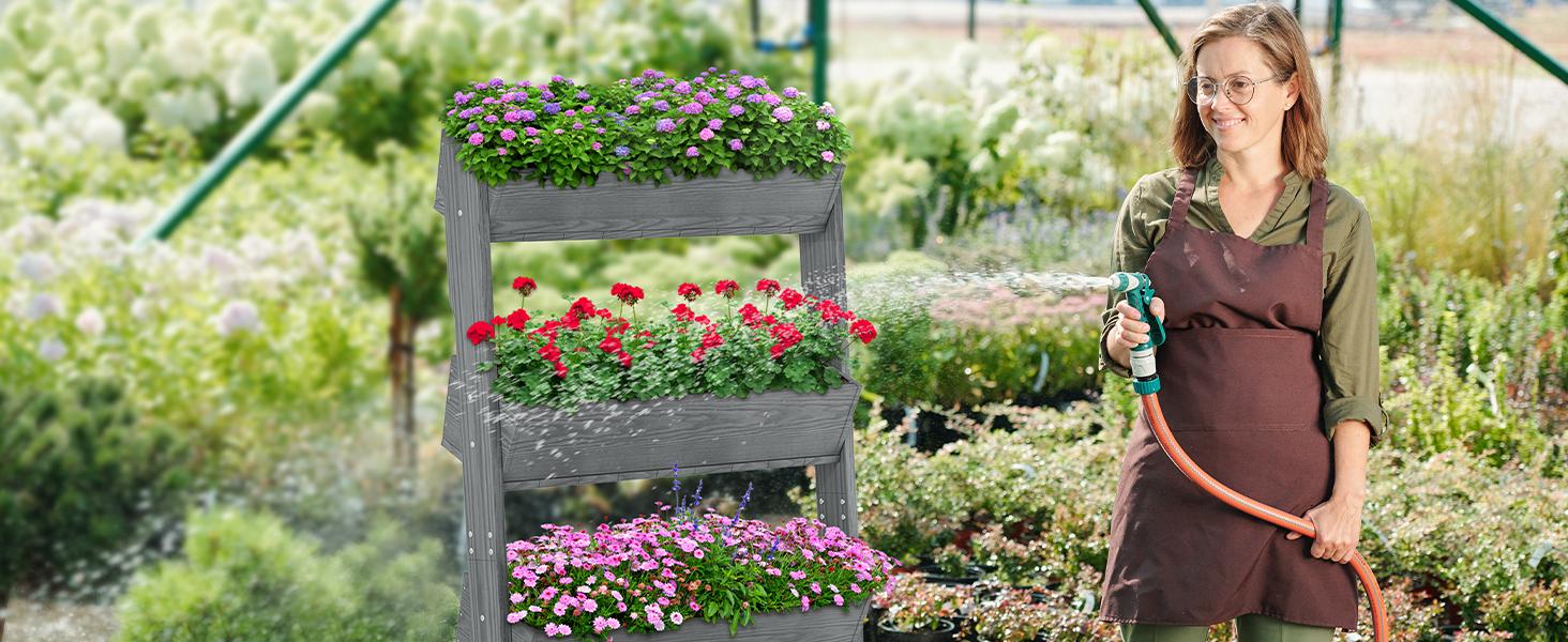 Lilypelle Vertical Wooden Raised Garden Bed, 4-5 Tier Planters Freestanding Wood Plant Stand Flower Rack Planter Box for Plant Herb Flowers Vegetables