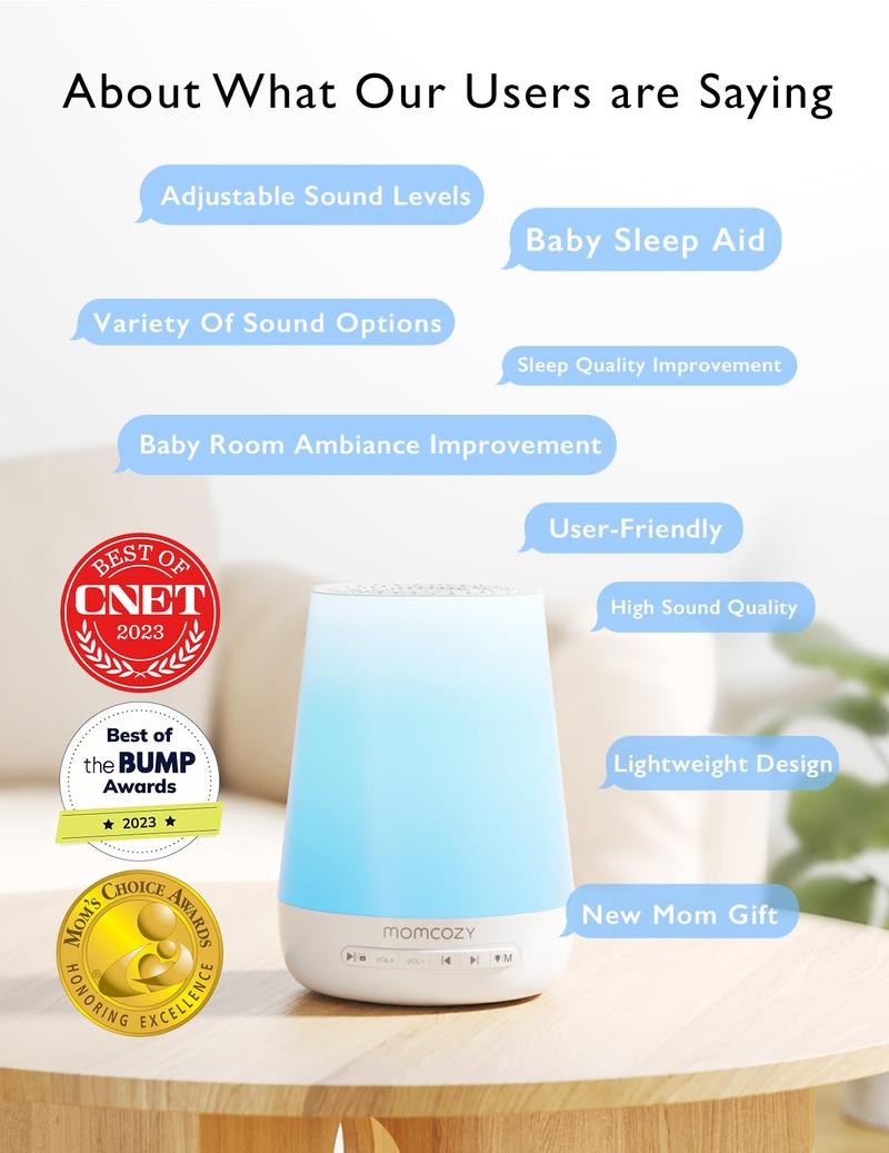 Baby Sound Machine Momcozy Noise Sleep Machine with Night Light, Toddler Sleep Trainer, 34 Soothing Sounds, Timer, APP Remote (blue)