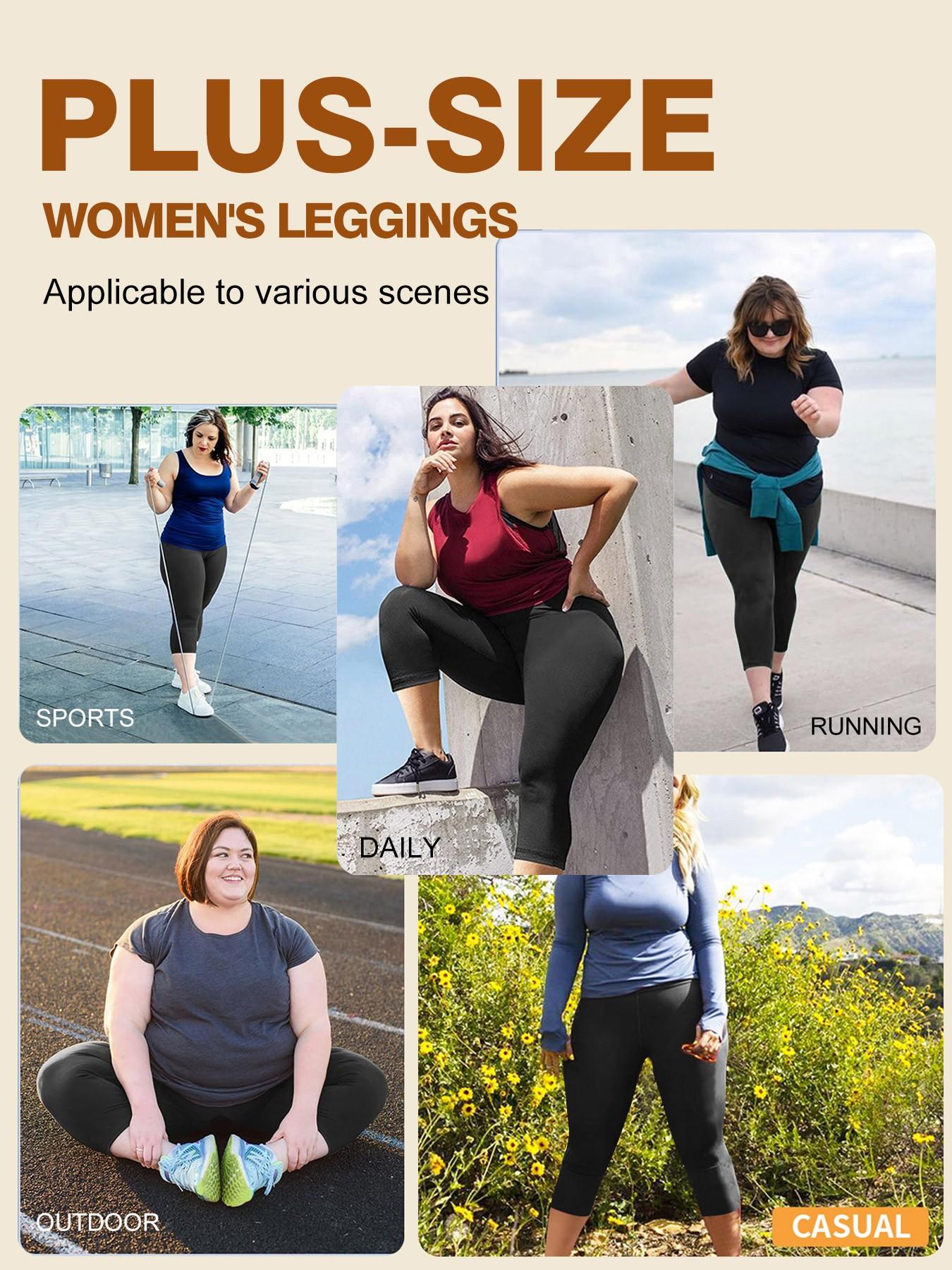 Plus Size Women's 3/4 Leggings, Stretchy Design, Soft Fabric, Suitable for Summer Wear, Solid Color Style for Comfort and Style