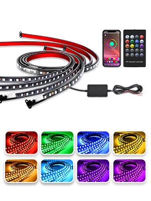 Nilight 4Pcs Car Underglow Neon Accent Strip Lights 256 LEDs RGB Multi Color DIY Sound Active Function Music Mode with APP Control and Remote Control Underbody Light Strips Underlight Ambient Lighting