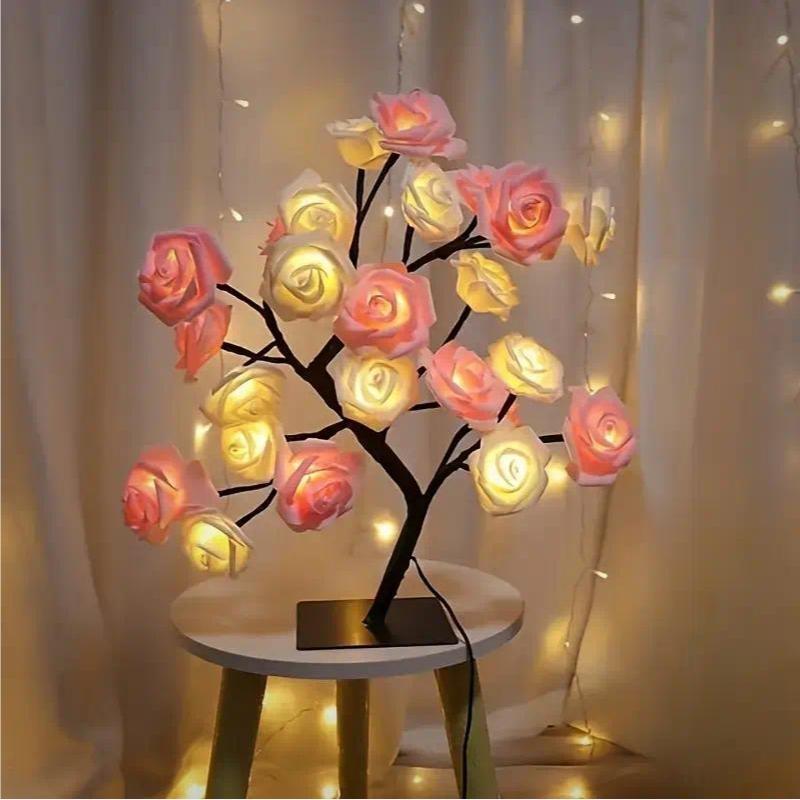 Base LED Small Branch Lights, Realistic Tree String Lights, Rose Flower Maple Leaf Tree Decorative Lights, Home Decoration