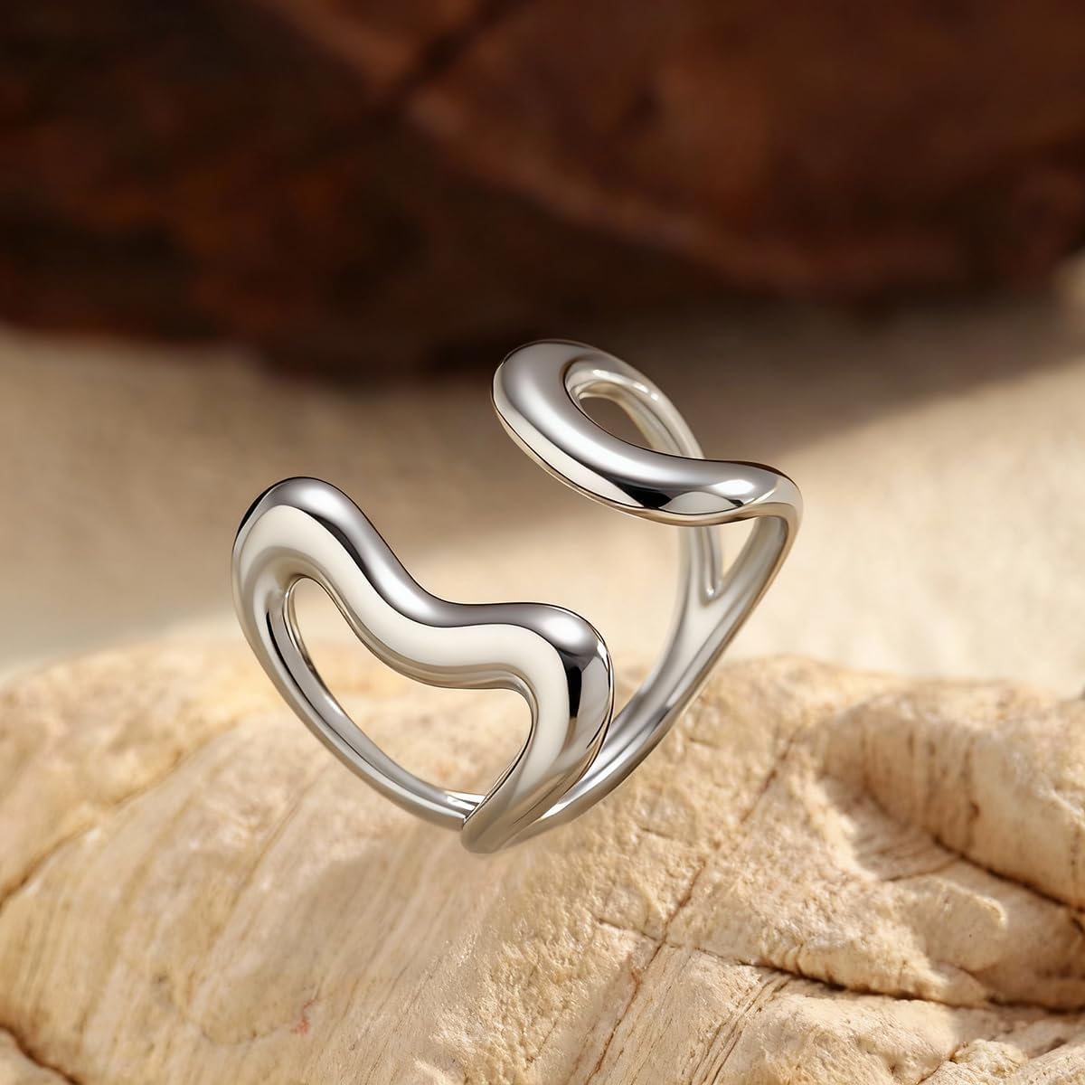 Thumb Rings for Women Non Tarnish, Chunky Rings for Women  Wavy   Cool Ring Adjustable Dainty Stainless Steel Christmas Birthday