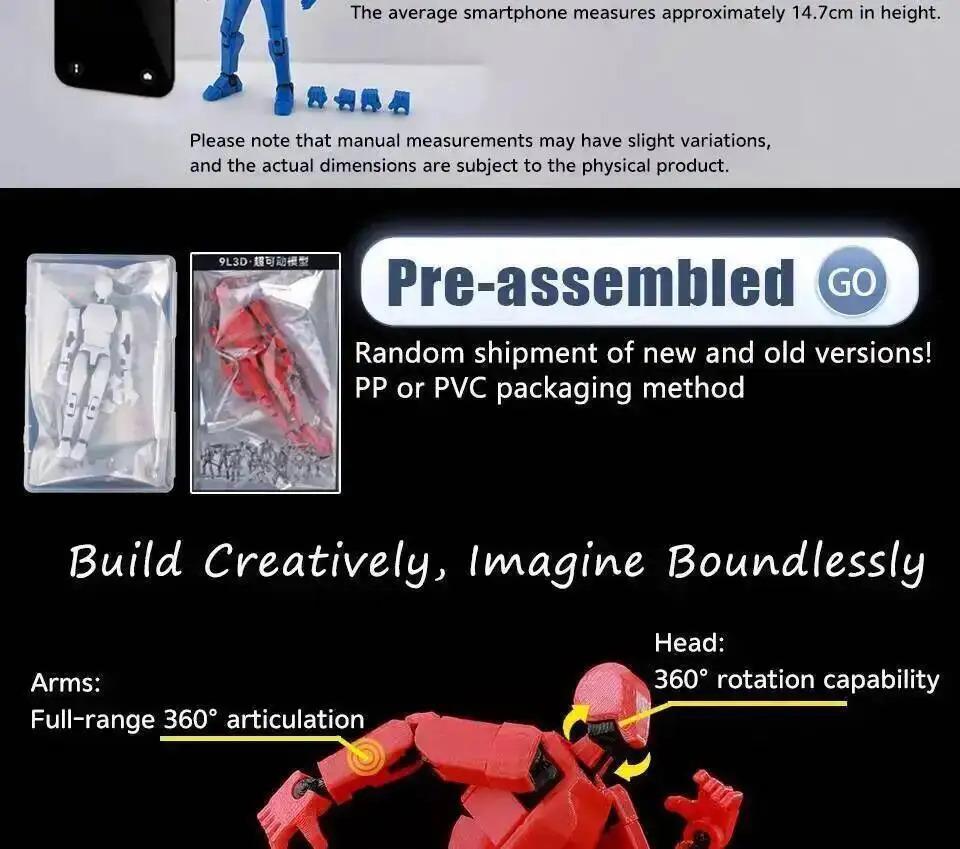 9L3D DIY Shapeshift Articulated Figurine - Titan13 T13 Dummy with 13 Joints, Movable Multi-Pose 3D Model Toy, Desktop Collectible, Tech Jacket Accessory, Gifts for Boys, Toy Photography Prop
