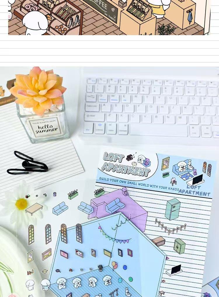 3D DIY Miniature Sticker Kit: 4 Enchanting Scenes (Pink Cottage, Penguin Ice Cream & More) + Free Tweezers | ASMR Crafting, Phone Case Decor, Creative Adult Home Gift