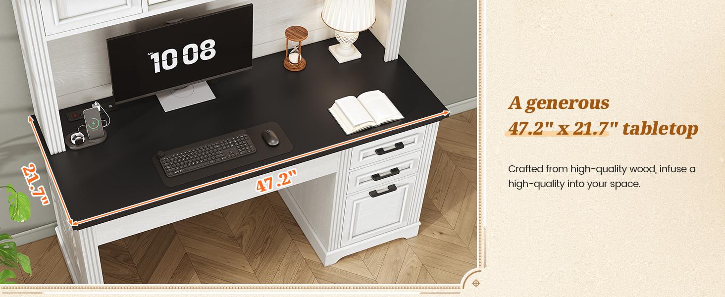 SEDETA 47.2-inch Executive Desk with 3 Drawers Computer Desk with Power Outlet Gaming Desk with Organizer