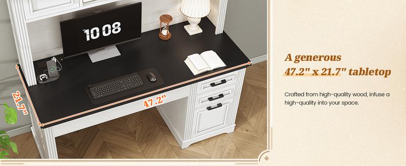 SEDETA 47.2-inch Executive Desk with 3 Drawers Computer Desk with Power Outlet Gaming Desk with Organizer