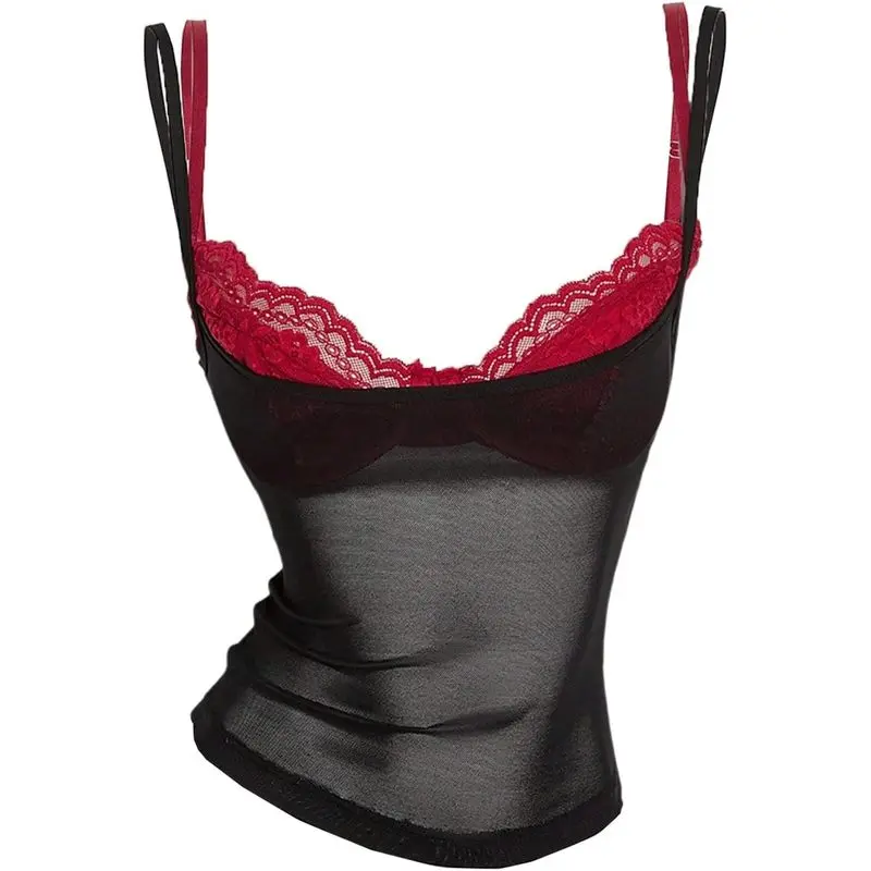 Women’s Sheer Mesh Tank 2 Piece Layered Y2K Cami Lightweight Stretchy Rave Festival Concert Club Outfit