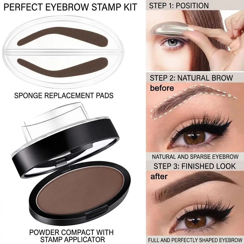 One Touch Eyebrow Stamp Kit, Waterproof & Smudge-Proof Eyebrow Powder with Reusable Brow Stencils, Fast Daily Eyebrow Shaper, All-in-One Everyday Brow Makeup Set for Natural Perfect Brows