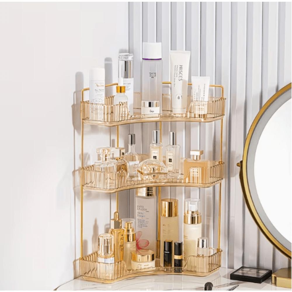 Corner bathroom storage rack, perfume tray for bathroom countertops and vanity organizer, cosmetic storage box, corner storage and organizer rack suitable for bathrooms, kitchens and vanities