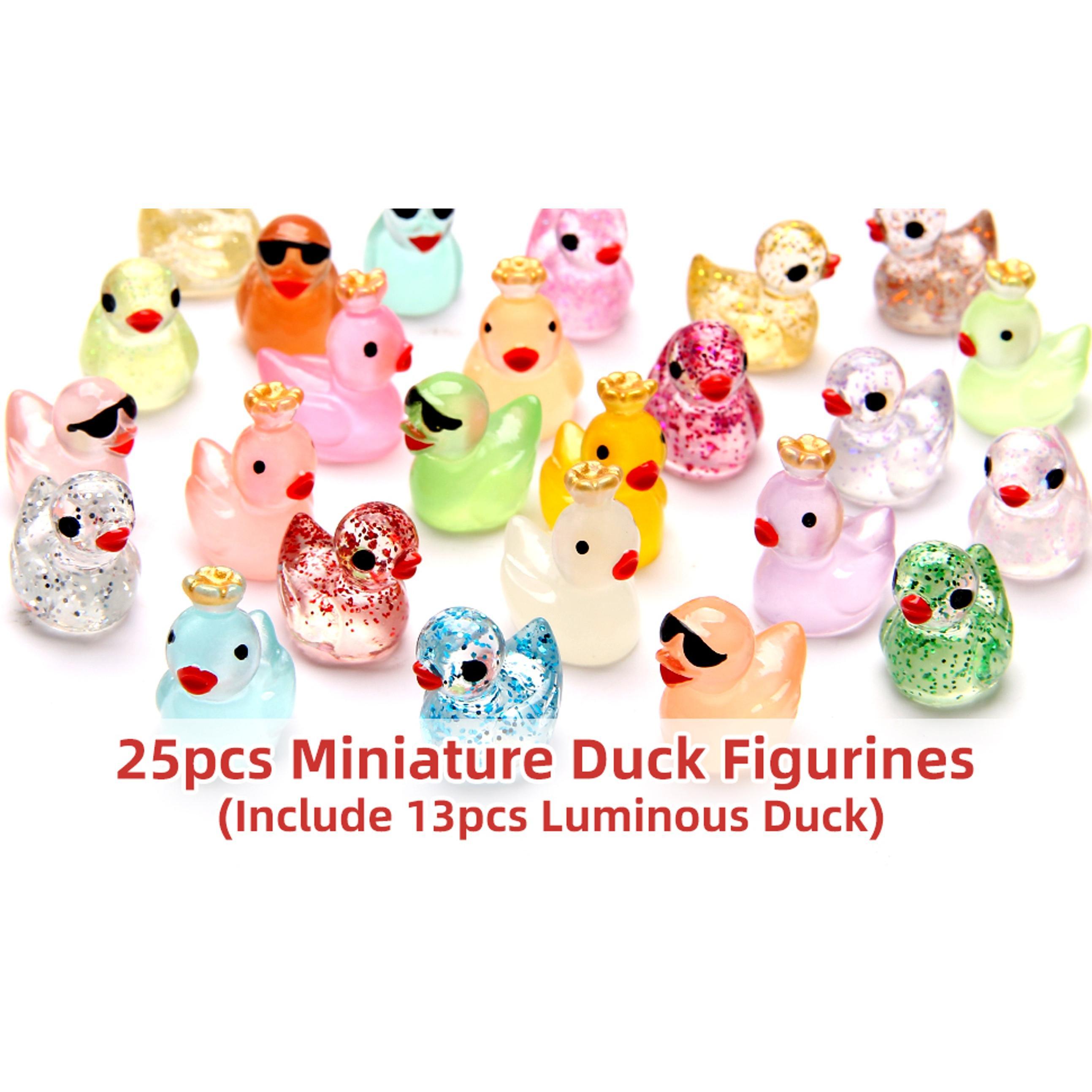 25pcs Mini Ducks Fairy Garden Accessories, 12pcs Glitter & 13pcs Luminous Duck Mini Resin Animals Figures for Garden Decor, Landscape Decor, DIY Craft, Succulents & Home Decoration