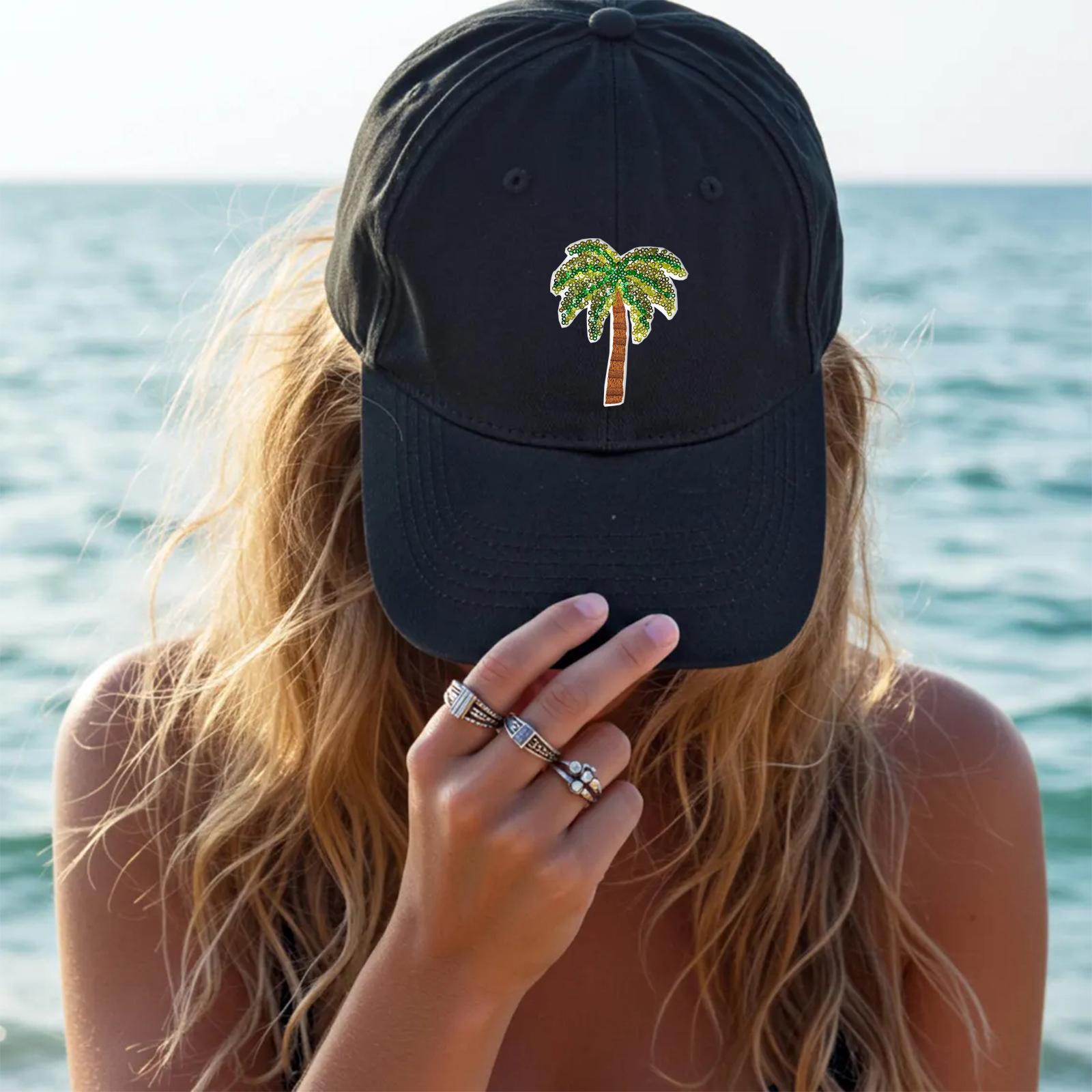 5Pcs Sequins Coconut tree Iron on Patches Embroidery Applique Clothing Shiny Decoration Sew on DIY Accessories for Hats Jeans Jackets Bags