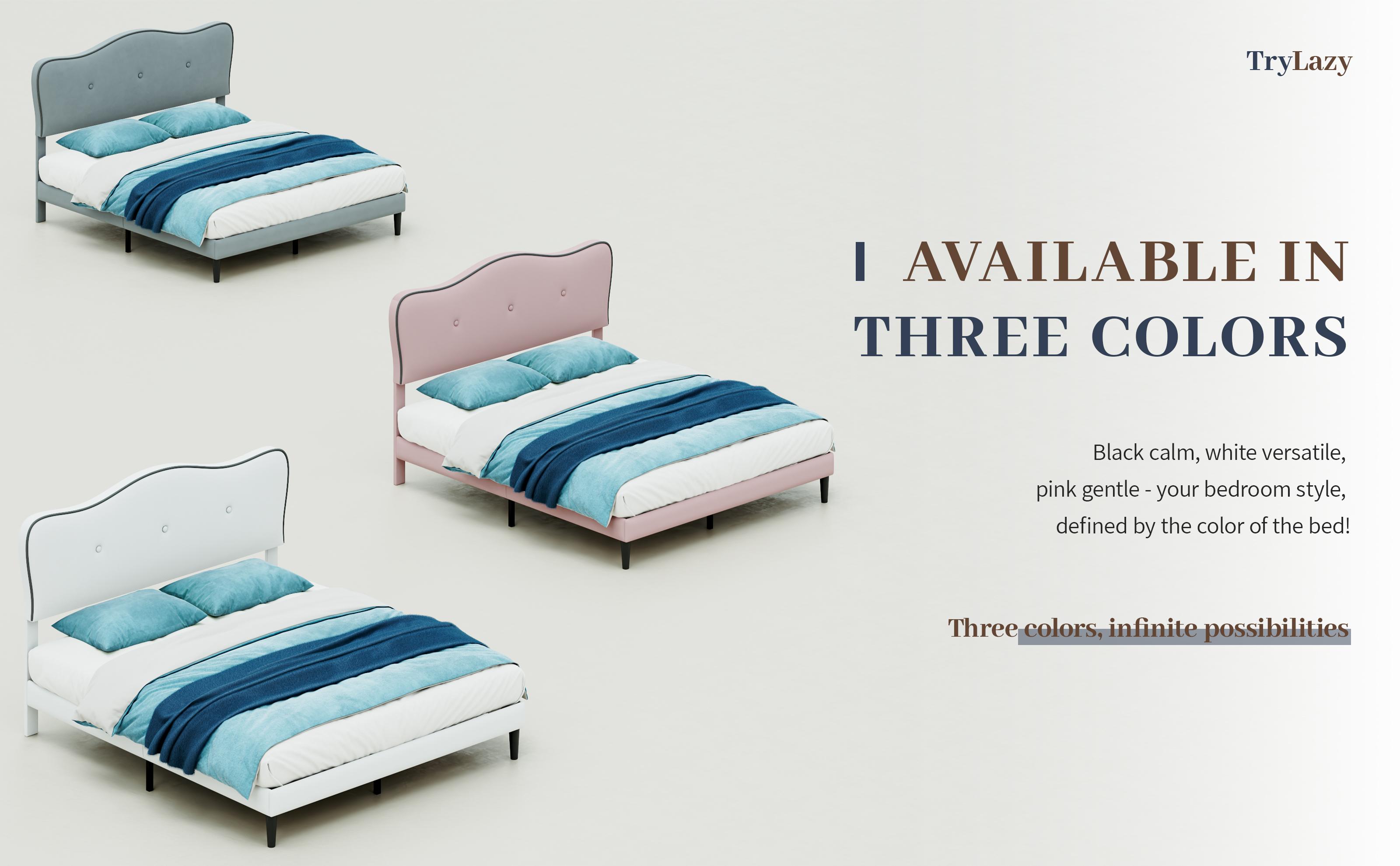 TryLazy Bed Frame with Comfortable and Adjustable Cloud Headboard, Princess Pink Velvet Upholstered Bed, Modern Style, Soft Rounded Corners, No Box Spring Needed, Noise Free, Easy Assembly, Twin/Full/Queen