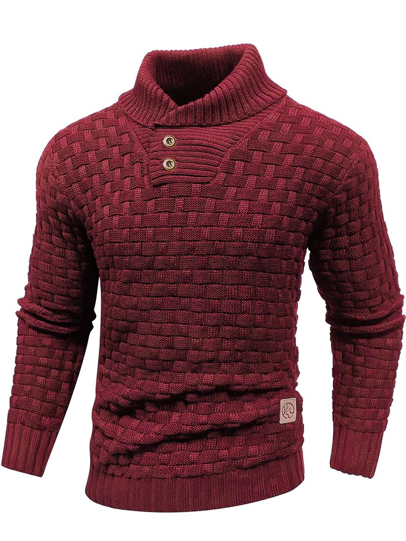 Men's Regular Textured Patched Detail Shawl Collar Sweater, Casual Long Sleeve Jumper for Fall & Winter, Fashion Men's Knitwear for Daily Wear, Longsleeves Men's Regular Textured Patched Detail Shawl Collar Sweater, Casual Long Sleeve Jumper for Fall & Winter, Fashion Men's Knitwear for Daily Wear, Longsleeves