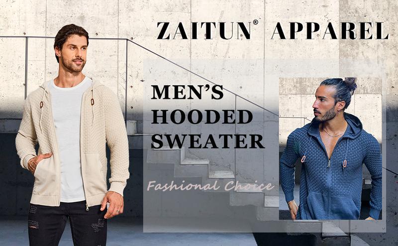 Zaitun Men's Full Zip Up Hooded Cardigan Sweater with Pockets - Soft 3D Machine Knitted Black Pullover for Casual Fall & Spring Wear