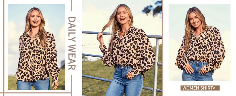 Womens Shirts Button Down Printed Lantern Long Sleeve Blouse Fashion Casual Tops cherry betty clothing leopard blazer western shirts for women dress shirts for women trendy leopard blouse