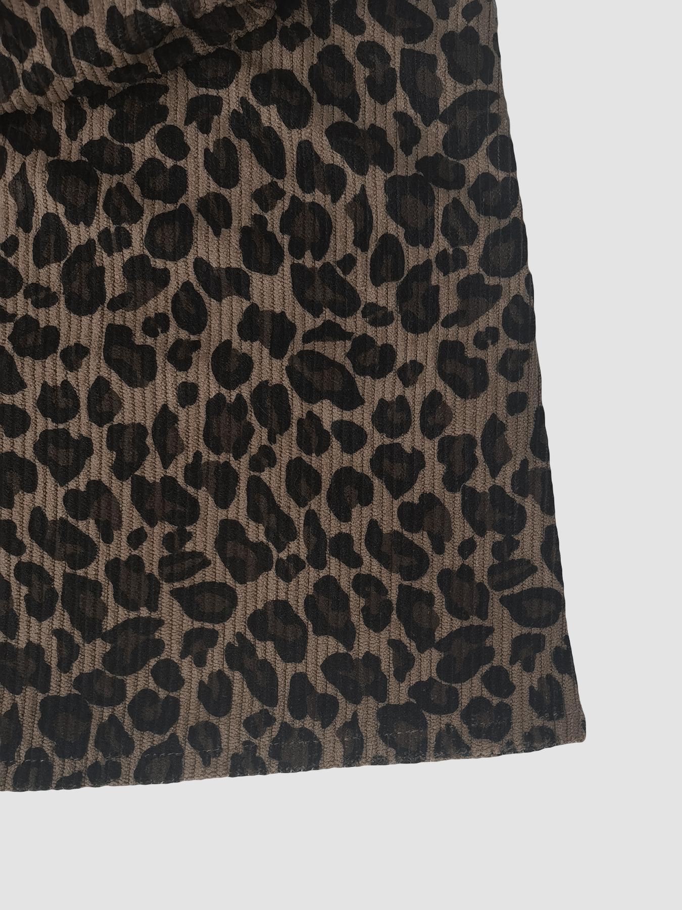 Women's High Neck Inner Layer + Leopard Print Strap Skirt Set, Casual Daily Spring Autumn Commuter, Two-Piece Ensemble Outfit